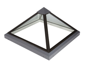 studio photo of a pyramid rooflight on a white background, rooflight painted black/grey 