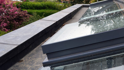 rooflights installed on a slightly pitched roof next to trees